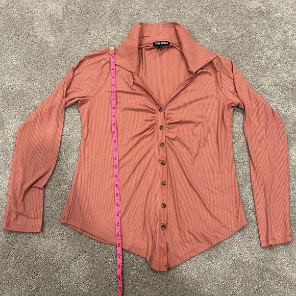 Steve Madden Women's Long Sleeve Pink Button Down with Ruching Size M - Picture 8 of 9